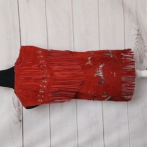 Patricia Wolf Vintage Woman M Rust Handpainted Southwest BOHO Fringe Suede Vest